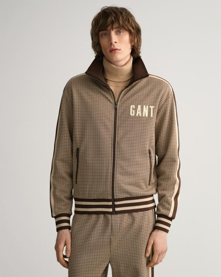 Gant Apparel Mens HOUNDSTOOTH TRACKSUIT JACKET 212/CHOCOLATE BROWN