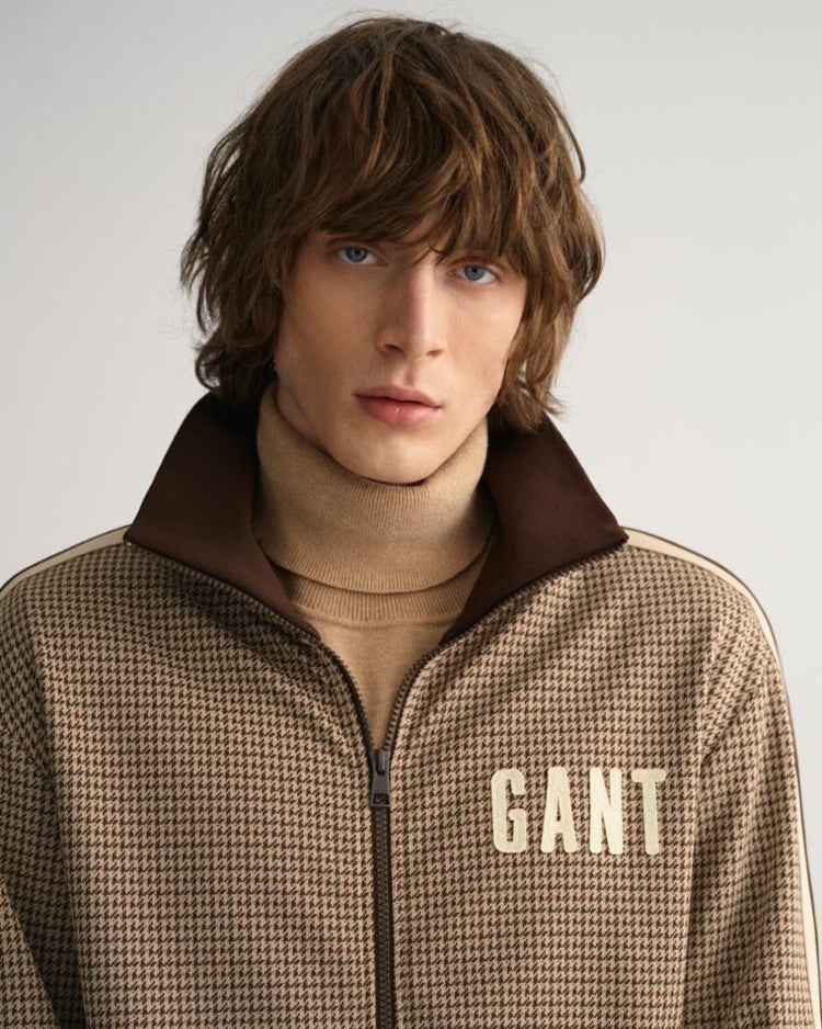 Gant Apparel Mens HOUNDSTOOTH TRACKSUIT JACKET 212/CHOCOLATE BROWN