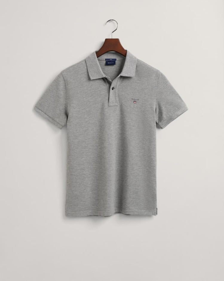 Gant Apparel Mens ORIGINAL SLIM PIQUE SS RUGGER 93/GREY MELANGE