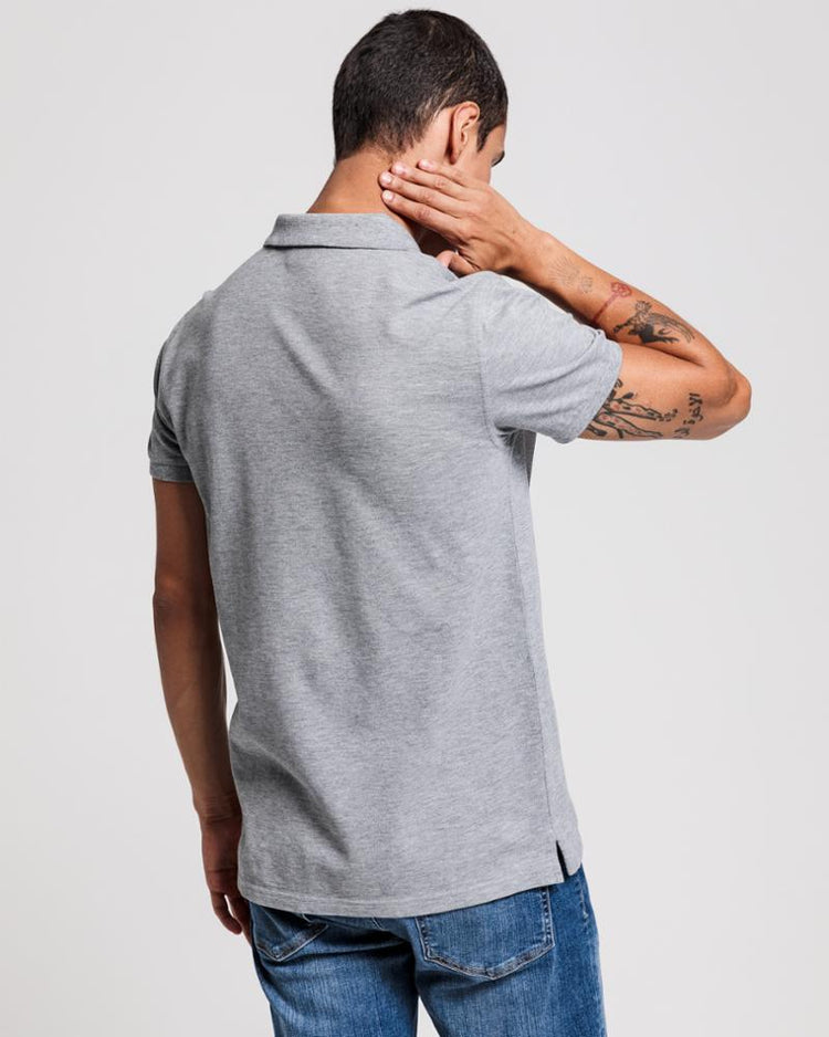 Gant Apparel Mens ORIGINAL SLIM PIQUE SS RUGGER 93/GREY MELANGE
