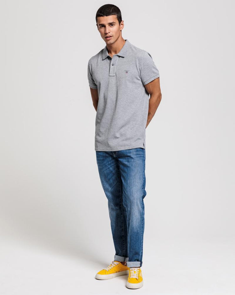 Gant Apparel Mens ORIGINAL SLIM PIQUE SS RUGGER 93/GREY MELANGE