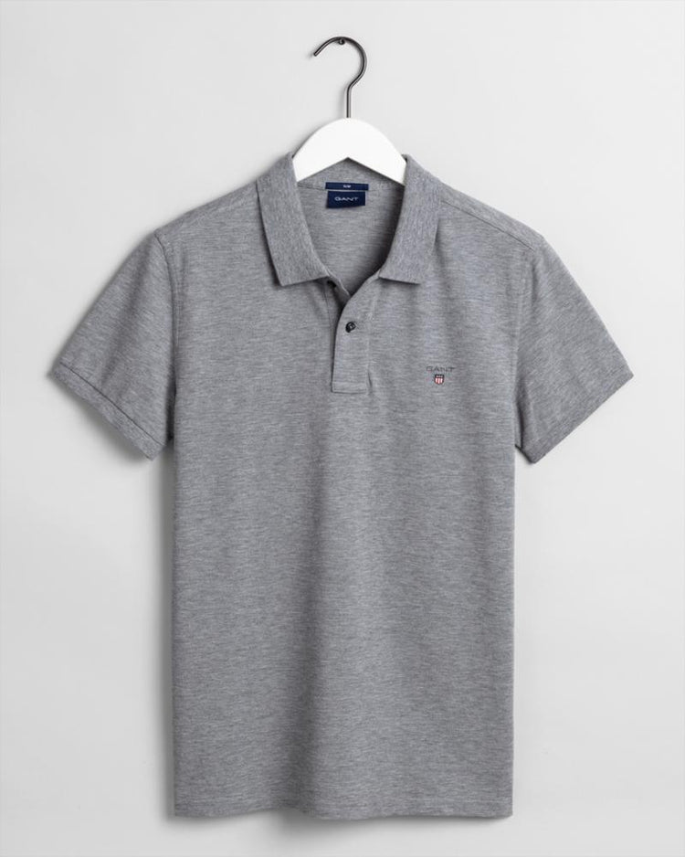 Gant Apparel Mens ORIGINAL SLIM PIQUE SS RUGGER 93/GREY MELANGE