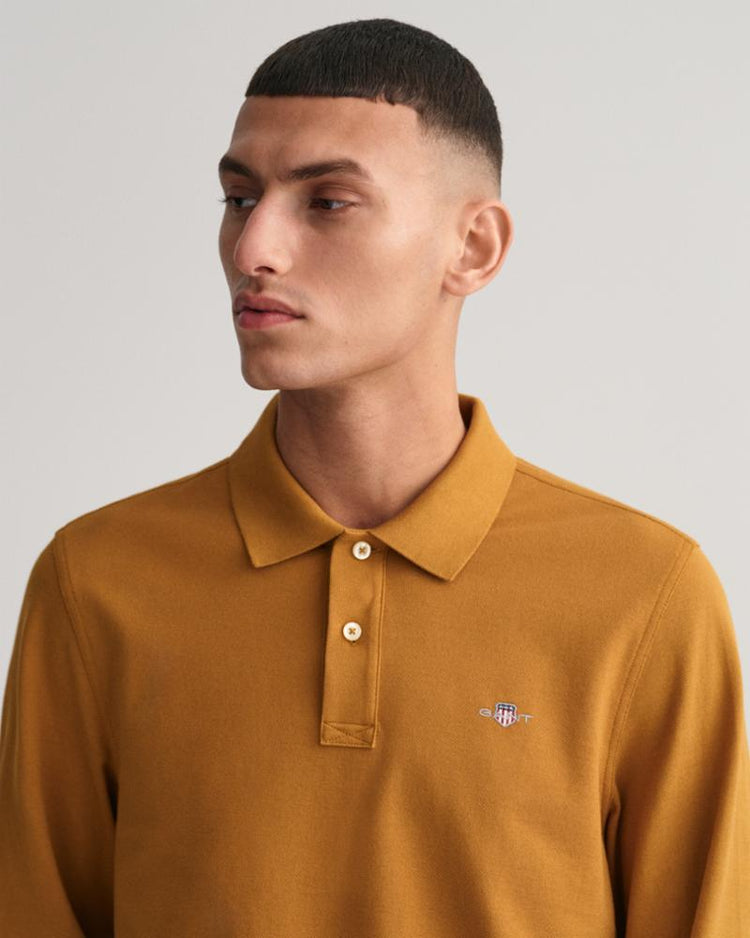 Gant Apparel Mens REG SHIELD LS PIQUE RUGGER 225/WARM BROWN