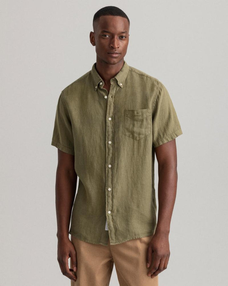 Gant Apparel Mens REG UT GMNT DYED LINEN SS BD 301/RACING GREEN