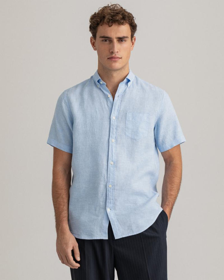 Gant Apparel Mens REG LINEN SHIRT SS BD 468/CAPRI BLUE