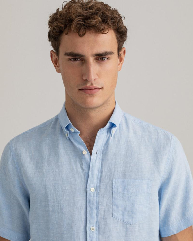 Gant Apparel Mens REG LINEN SHIRT SS BD 468/CAPRI BLUE