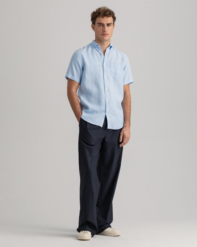 Gant Apparel Mens REG LINEN SHIRT SS BD 468/CAPRI BLUE