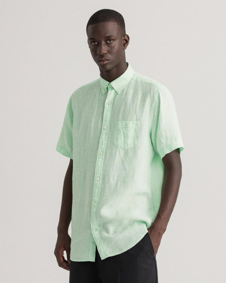 Gant Apparel Mens REG LINEN SHIRT SS BD 304/ABSINTHE GREEN