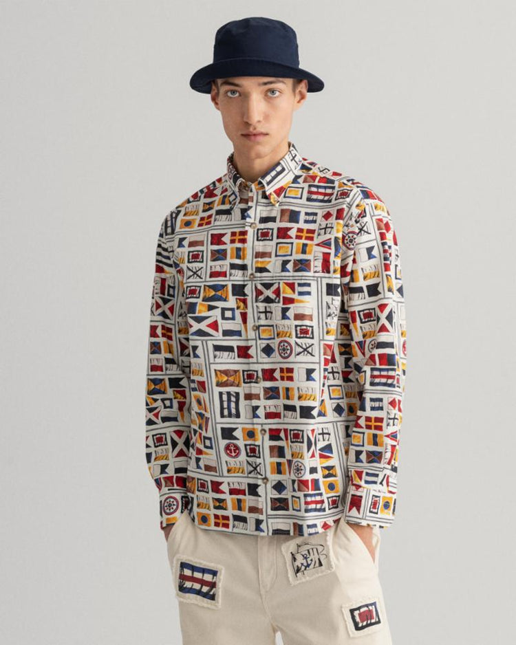 Gant Apparel Mens RW REL FLAG PRINT BD 108/CAULK WHITE