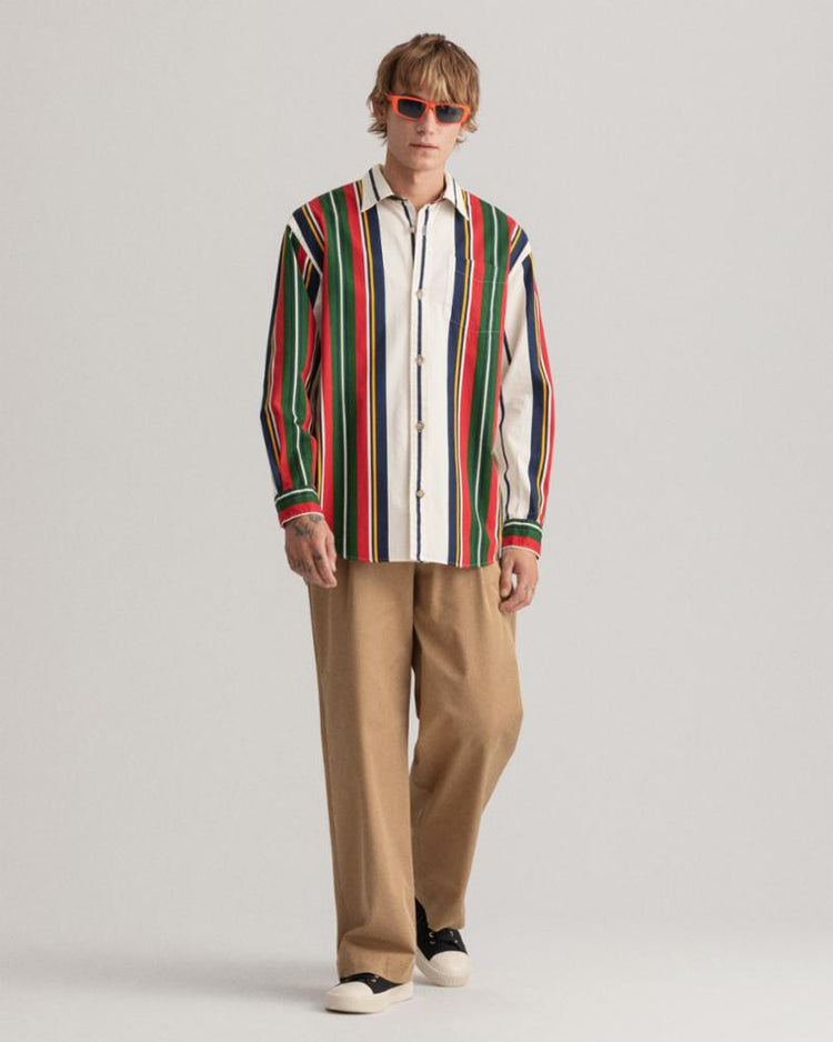 Gant Apparel Mens RW OVERSIZED STRIPE TOWN 108/CAULK WHITE