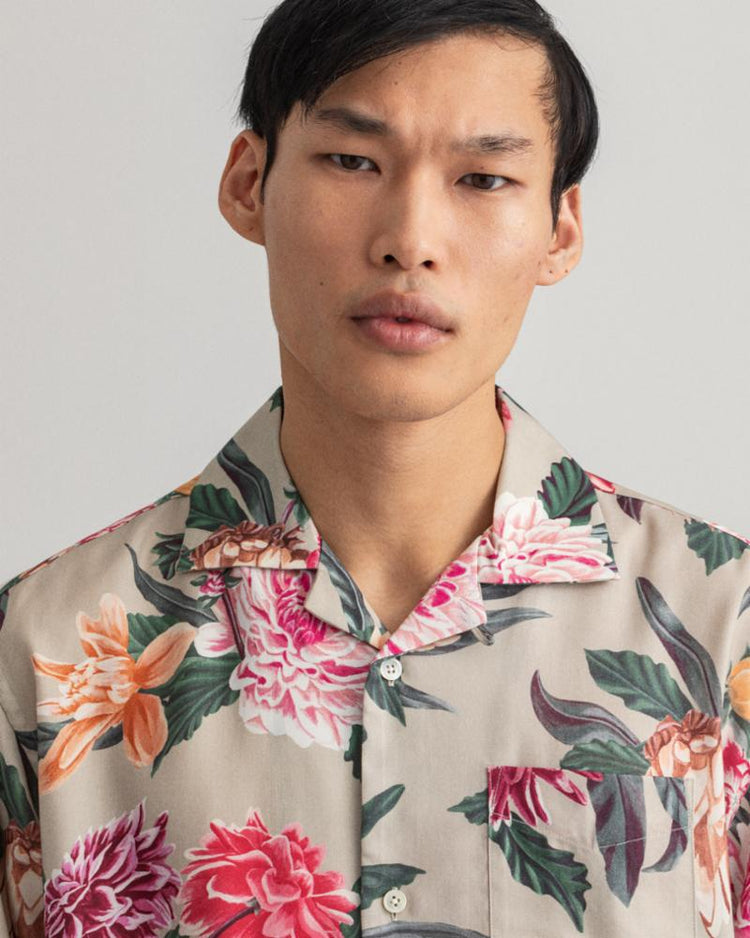 Gant Apparel Mens REL DAHLIA PRINT CAMP COLLAR 200/PLAZA TAUPE