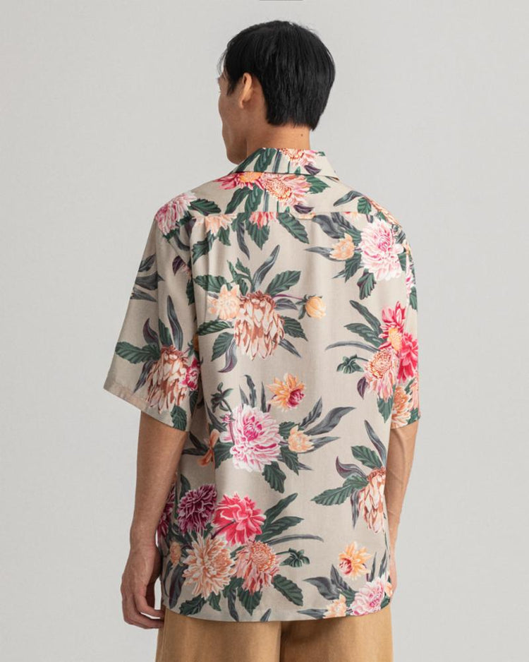 Gant Apparel Mens REL DAHLIA PRINT CAMP COLLAR 200/PLAZA TAUPE