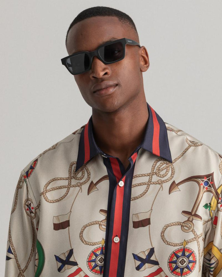 Gant Apparel Mens REL SAILING PRINT SILK SHIRT 130/CREAM