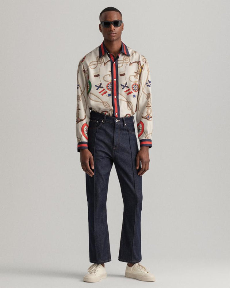Gant Apparel Mens REL SAILING PRINT SILK SHIRT 130/CREAM