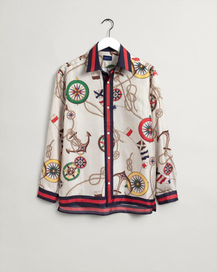 Gant Apparel Mens REL SAILING PRINT SILK SHIRT 130/CREAM