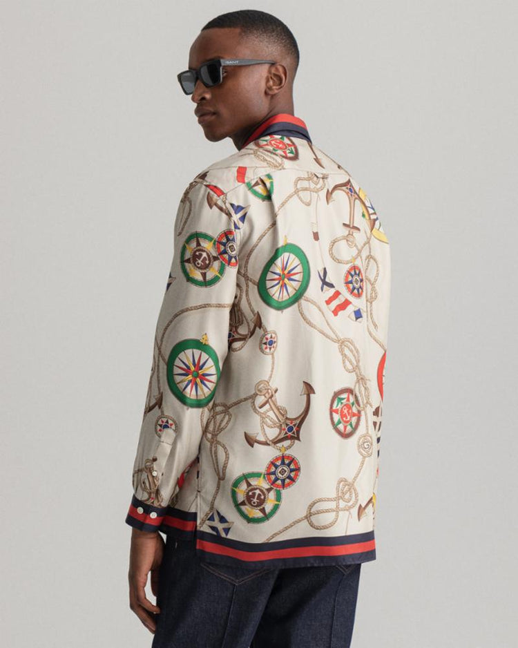 Gant Apparel Mens REL SAILING PRINT SILK SHIRT 130/CREAM