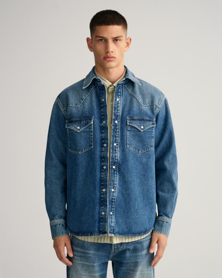 Gant Apparel Mens REL DENIM WESTERN TOWN 973/MID BLUE VINTAGE