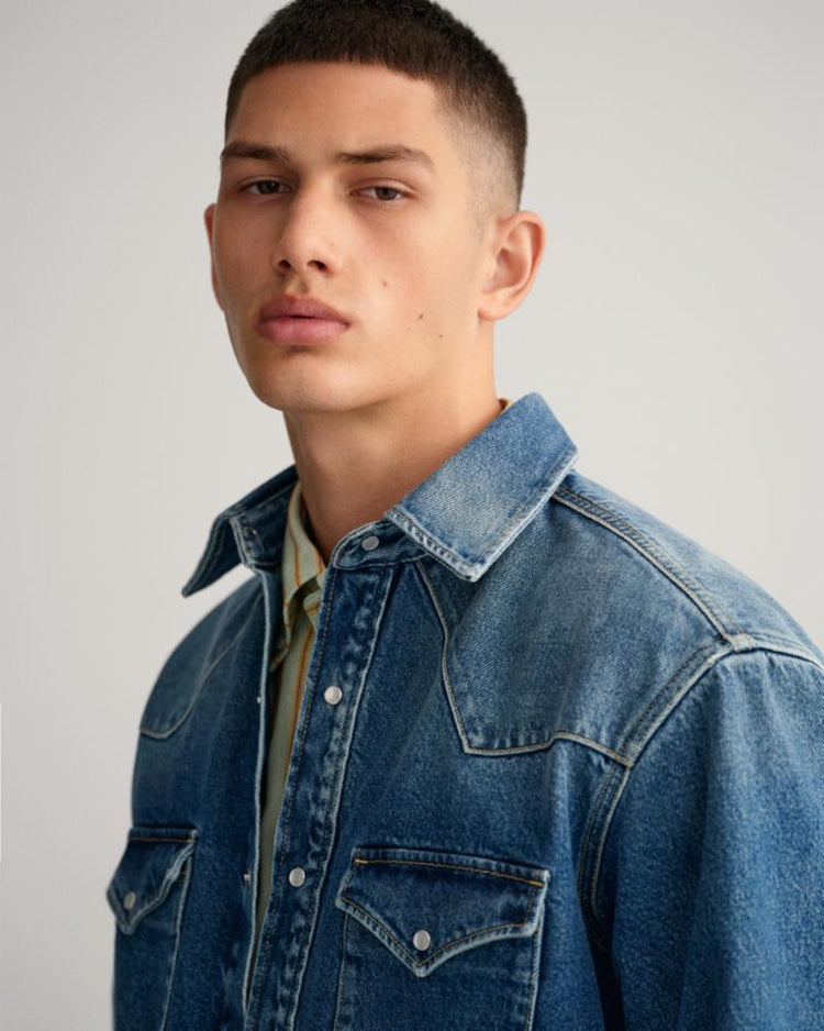 Gant Apparel Mens REL DENIM WESTERN TOWN 973/MID BLUE VINTAGE