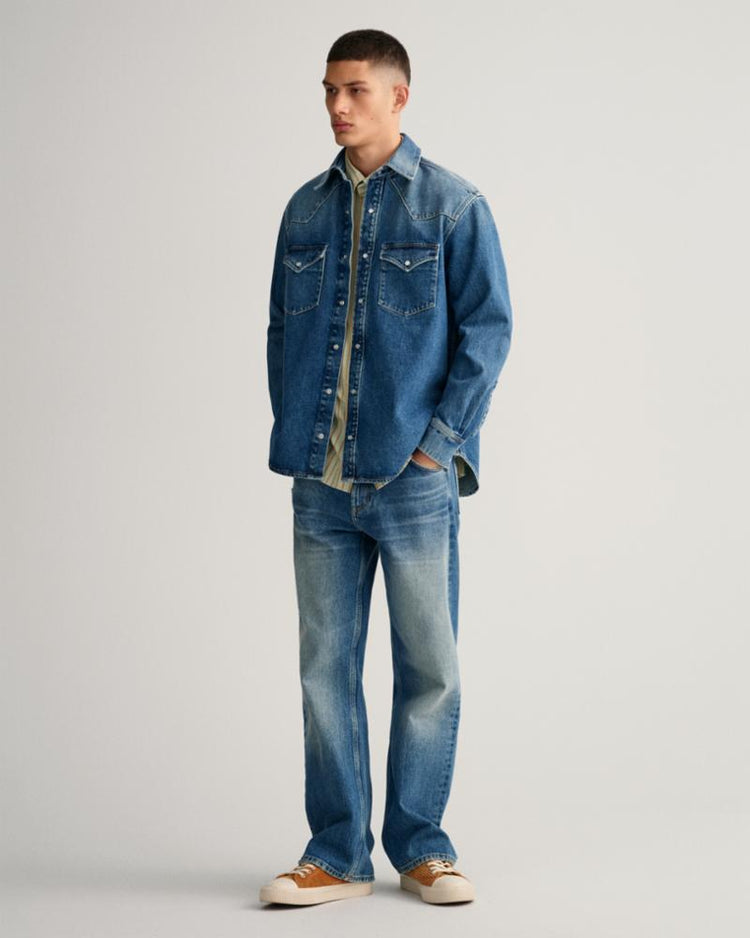 Gant Apparel Mens REL DENIM WESTERN TOWN 973/MID BLUE VINTAGE