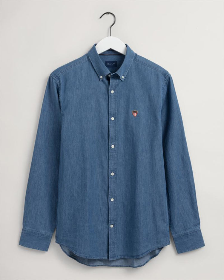 Gant Apparel Mens REG INDIGO BANNER SHIELD BD 980/SEMI LIGHT BLUE