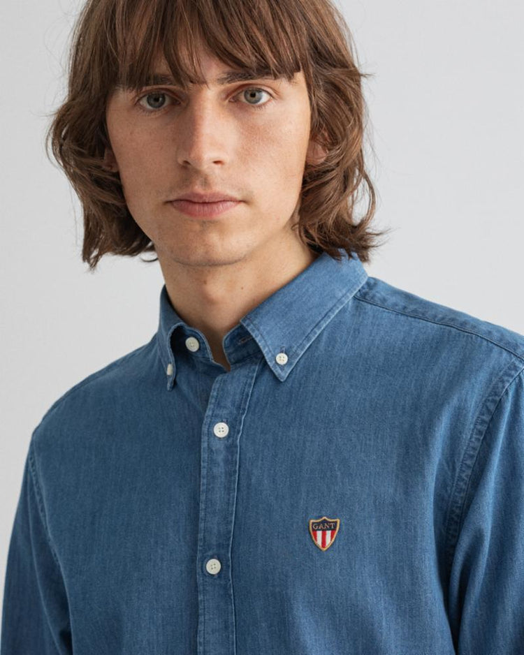 Gant Apparel Mens REG INDIGO BANNER SHIELD BD 980/SEMI LIGHT BLUE
