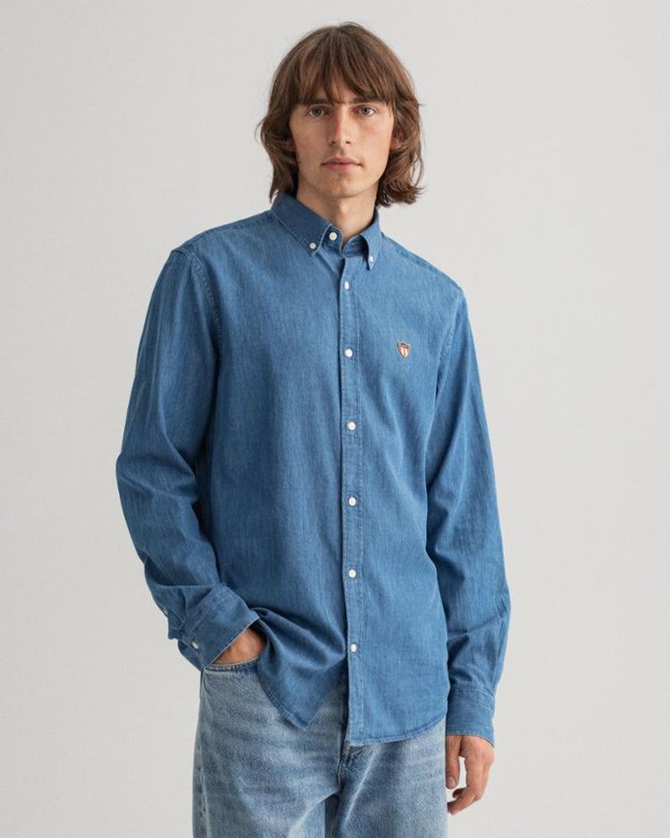 Gant Apparel Mens REG INDIGO BANNER SHIELD BD 980/SEMI LIGHT BLUE