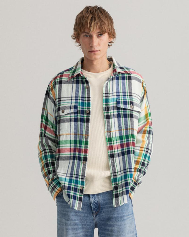 Gant Apparel Mens BIG CHECK OVERSHIRT 108/CAULK WHITE