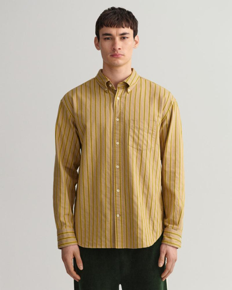 Gant Apparel Mens REL DOBBY STRIPE SHIRT 248/DARK KHAKI