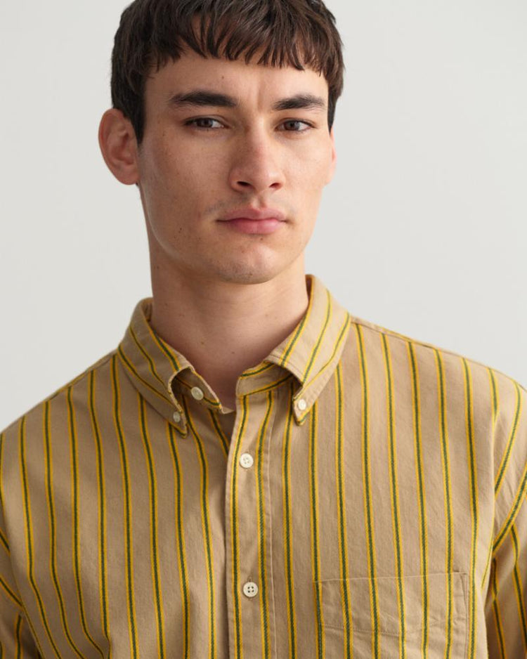 Gant Apparel Mens REL DOBBY STRIPE SHIRT 248/DARK KHAKI