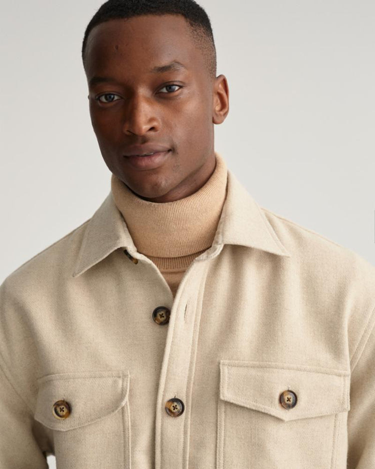 Gant Apparel Mens WOOL BLEND OVERSHIRT 291/LIGHT BEIGE MELANGE