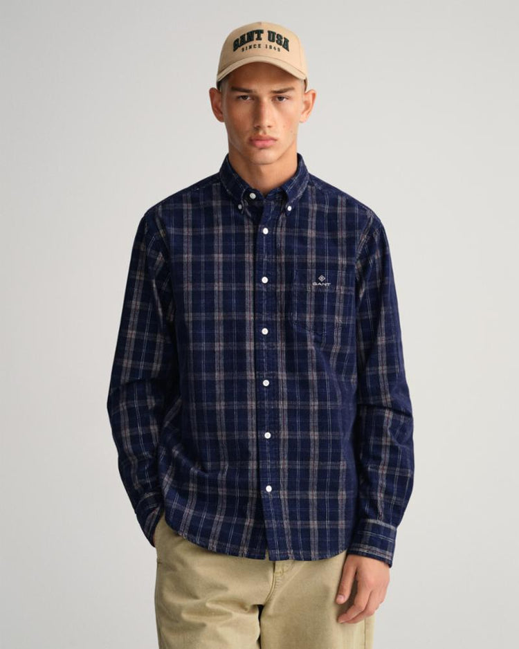 Gant Apparel Mens REG UT CORD CHECK SHIRT 433/EVENING BLUE