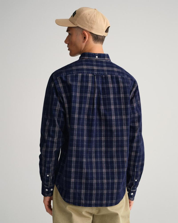 Gant Apparel Mens REG UT CORD CHECK SHIRT 433/EVENING BLUE