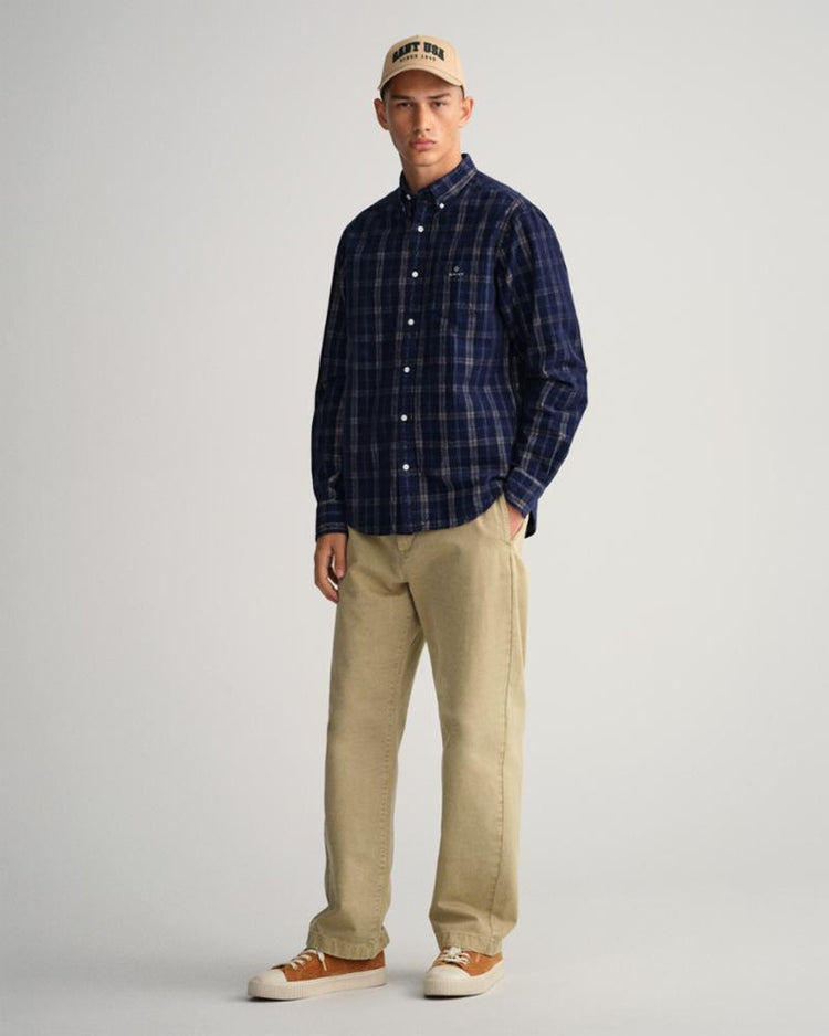 Gant Apparel Mens REG UT CORD CHECK SHIRT 433/EVENING BLUE