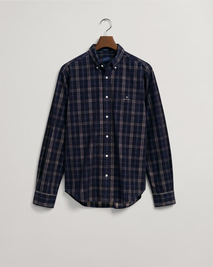 Gant Apparel Mens REG UT CORD CHECK SHIRT 433/EVENING BLUE