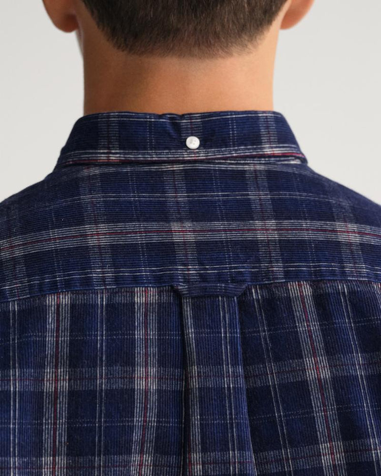 Gant Apparel Mens REG UT CORD CHECK SHIRT 433/EVENING BLUE