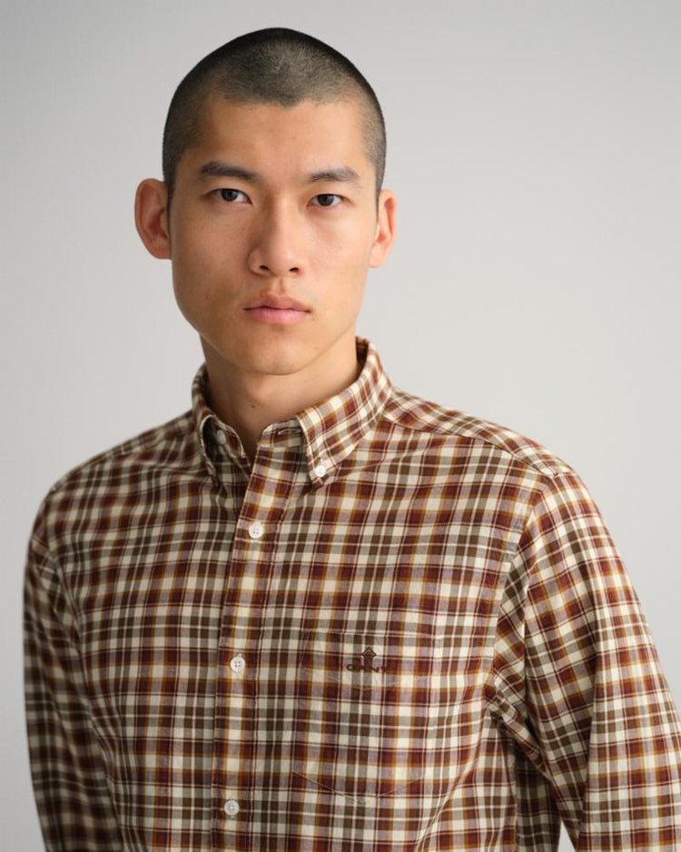 Gant Apparel Mens REG BROADCLOTH TARTAN SHIRT 276/COCOA BEAN