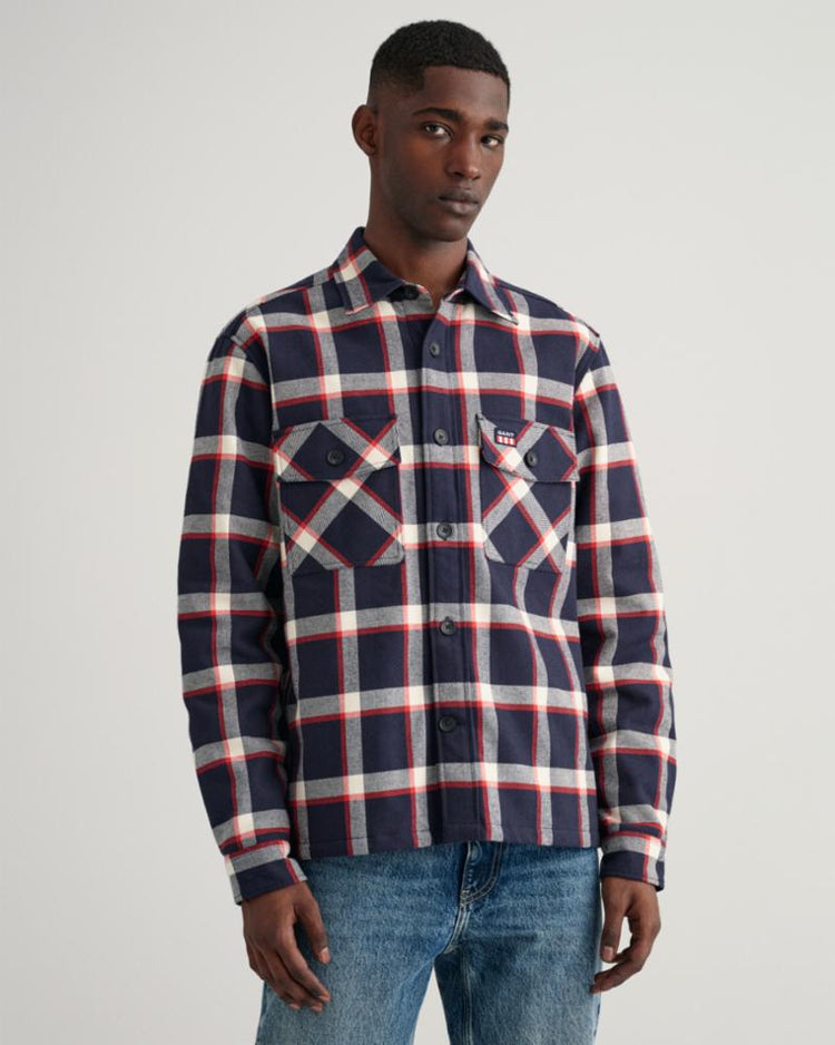Gant Apparel Mens FLANNEL CHECK OVERSHIRT 433/EVENING BLUE