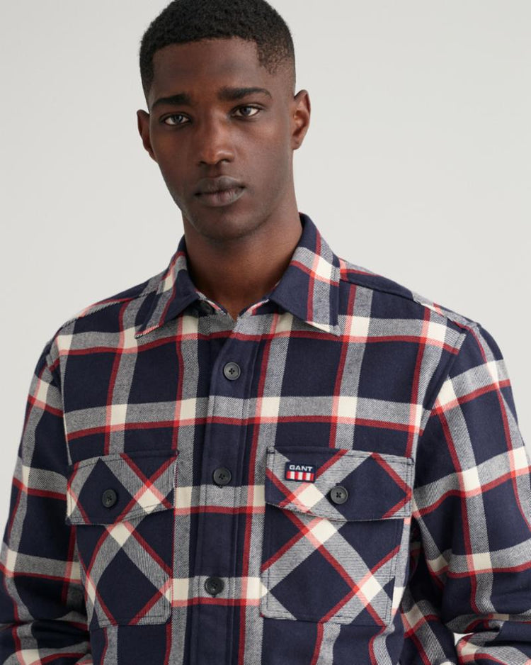 Gant Apparel Mens FLANNEL CHECK OVERSHIRT 433/EVENING BLUE