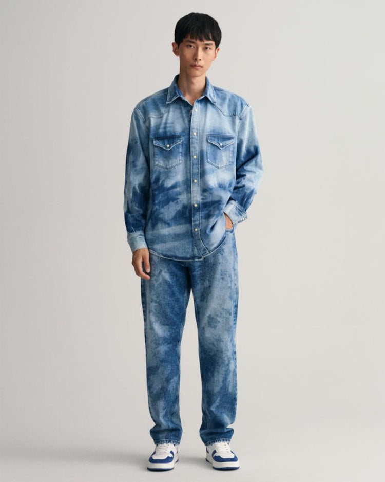 Gant Apparel Mens REL BLEACH WASH WESTERN SHIRT 981/SEMI LIGHT BLUE WORN IN