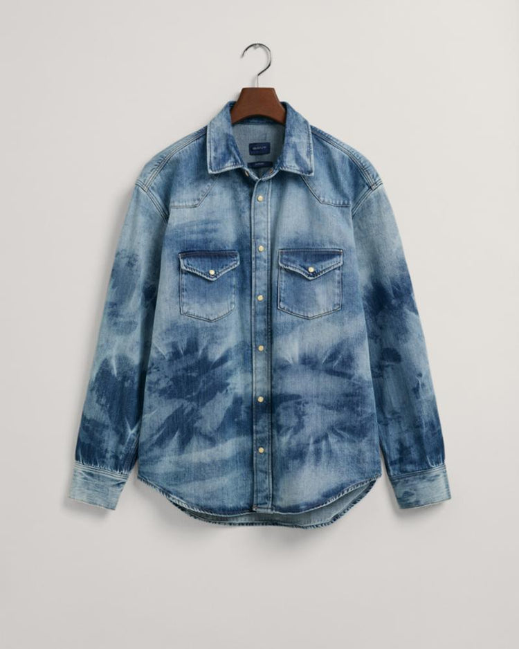 Gant Apparel Mens REL BLEACH WASH WESTERN SHIRT 981/SEMI LIGHT BLUE WORN IN