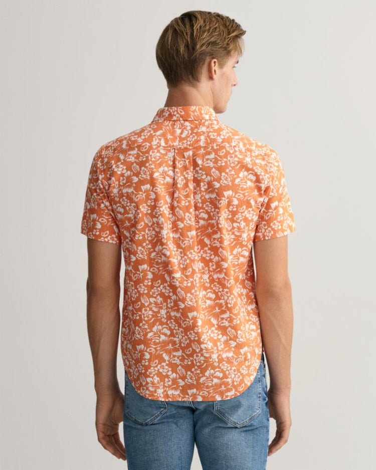Gant Apparel Mens REG FLORAL COTTON LINEN SS SHIRT 834/APRICOT ORANGE