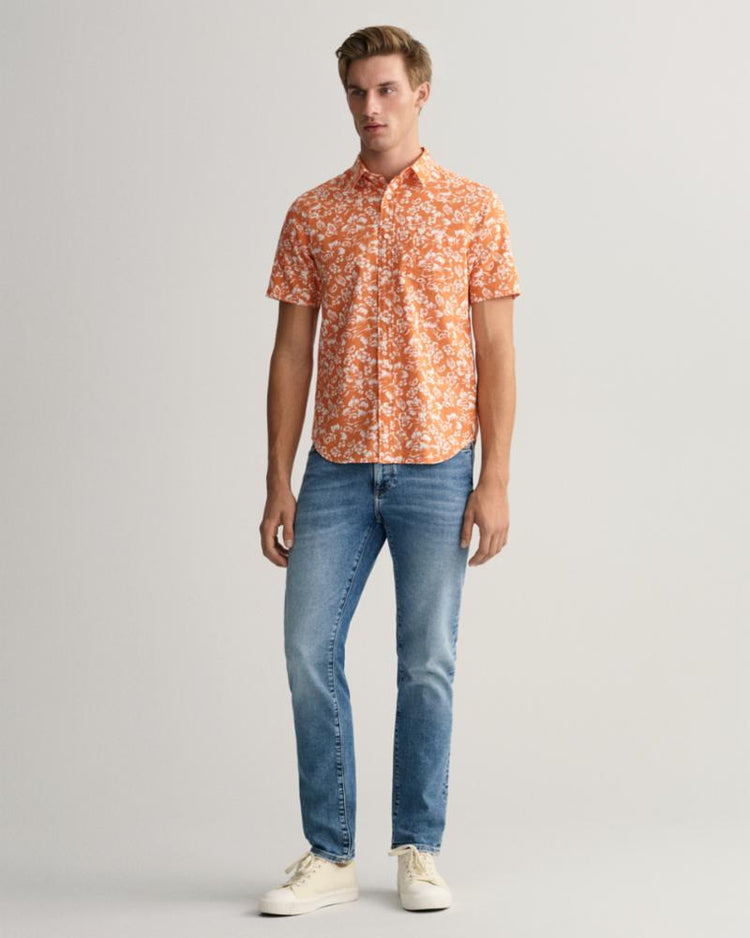 Gant Apparel Mens REG FLORAL COTTON LINEN SS SHIRT 834/APRICOT ORANGE