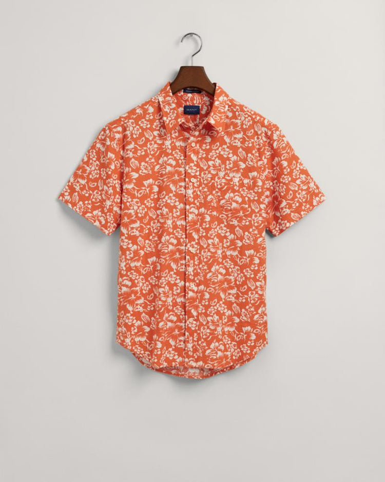 Gant Apparel Mens REG FLORAL COTTON LINEN SS SHIRT 834/APRICOT ORANGE