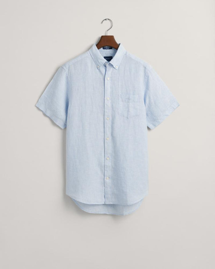 Gant Apparel Mens REG LINEN STRIPE SS SHIRT 468/CAPRI BLUE