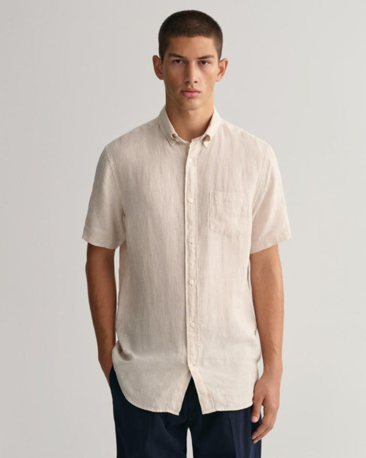 Gant Apparel Mens REG LINEN STRIPE SS SHIRT 277/DRY SAND