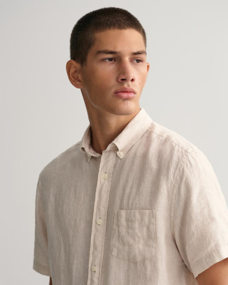 Gant Apparel Mens REG LINEN STRIPE SS SHIRT 277/DRY SAND