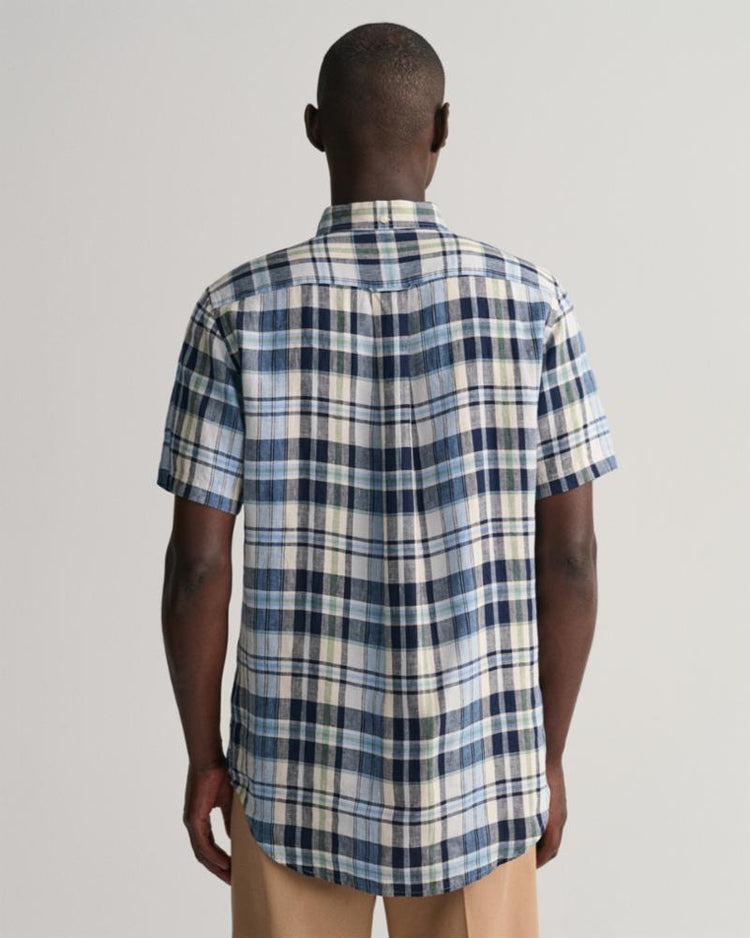 Gant Apparel Mens REG LINEN MADRAS SHIRT SS 410/MARINE
