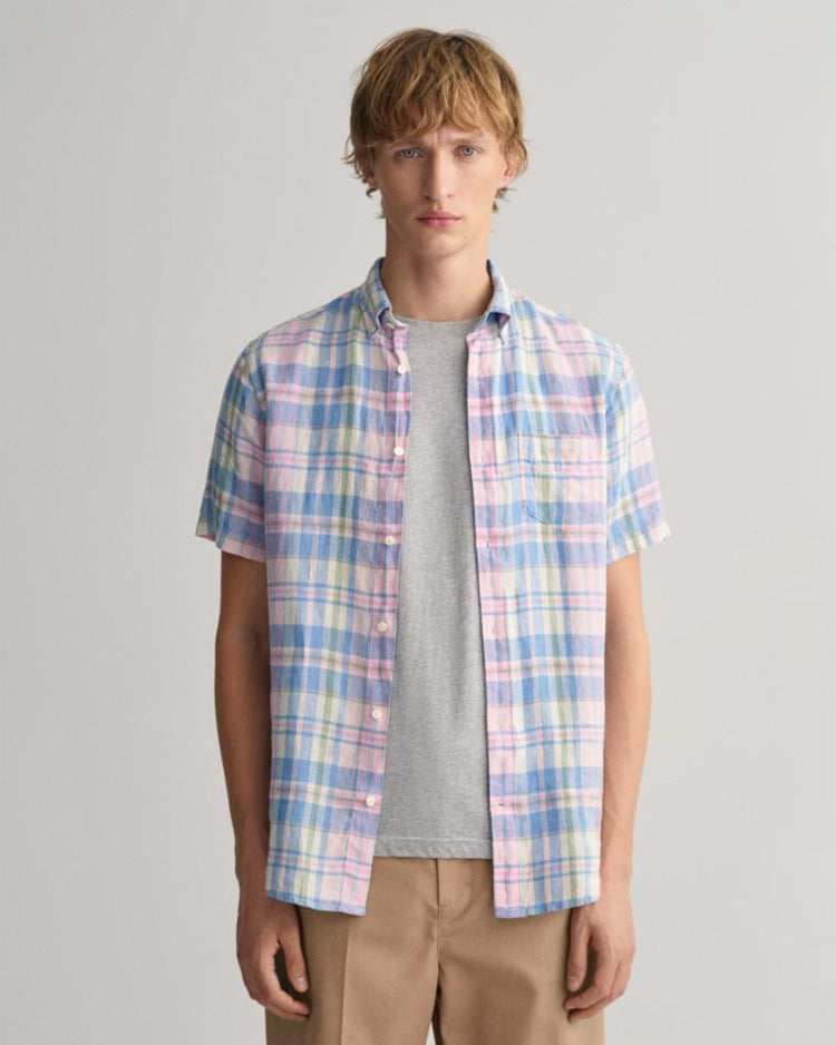 Gant Apparel Mens REG LINEN MADRAS SHIRT SS 637/CALIFORNIA PINK