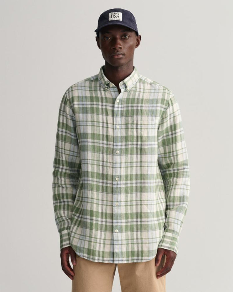 Gant Apparel Mens REG LINEN MADRAS SHIRT 362/KALAMATA GREEN