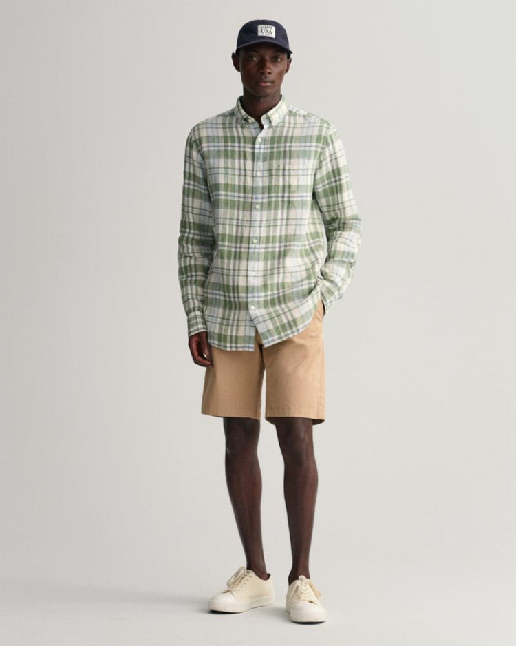 Gant Apparel Mens REG LINEN MADRAS SHIRT 362/KALAMATA GREEN